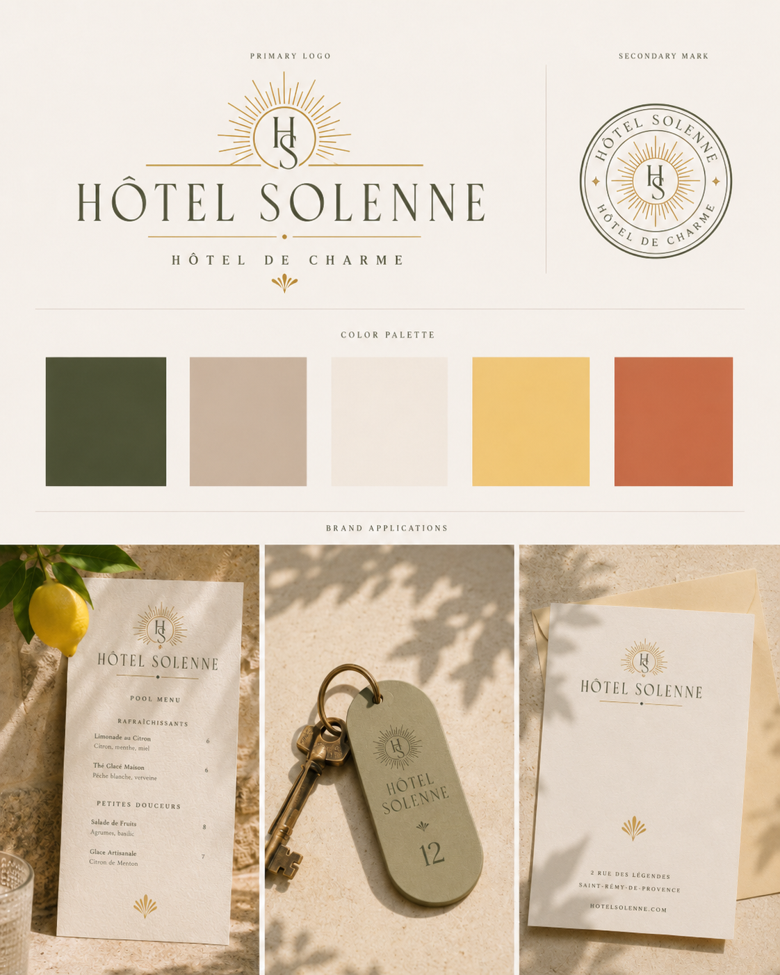 Identité visuelle fictive Hôtel Solenne, hôtel de charme