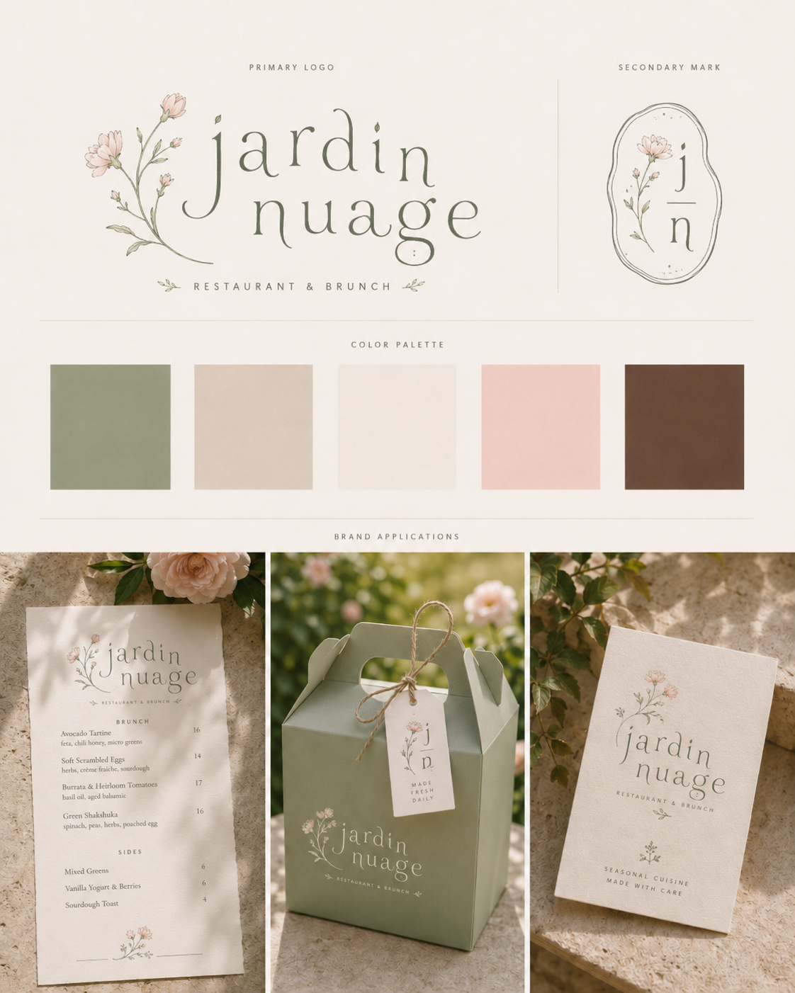Identité visuelle fictive Jardin Nuage, restaurant et brunch